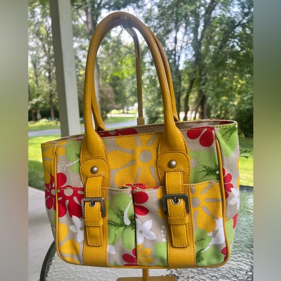 Audrey Brooke Handbags - NWOT-Audrey Brooke Genuine leather Floral Canvas Tote Bag with Yellow Accents